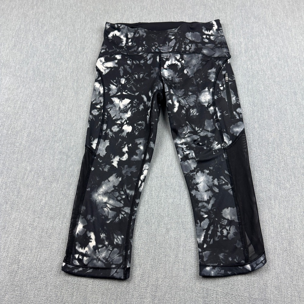 Lululemon Leggings Womens 4 Black Floral Cropped 17" Mesh Yoga Athletic Running